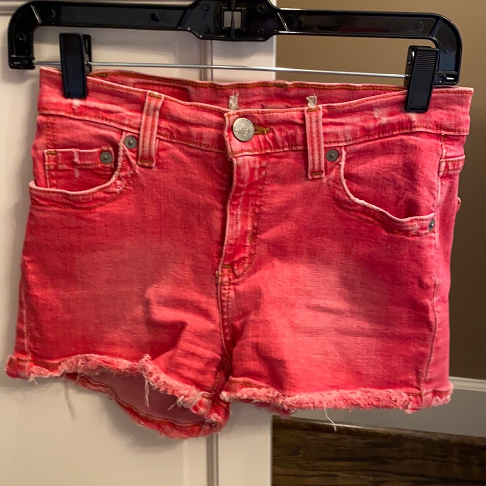 Red denim shorts